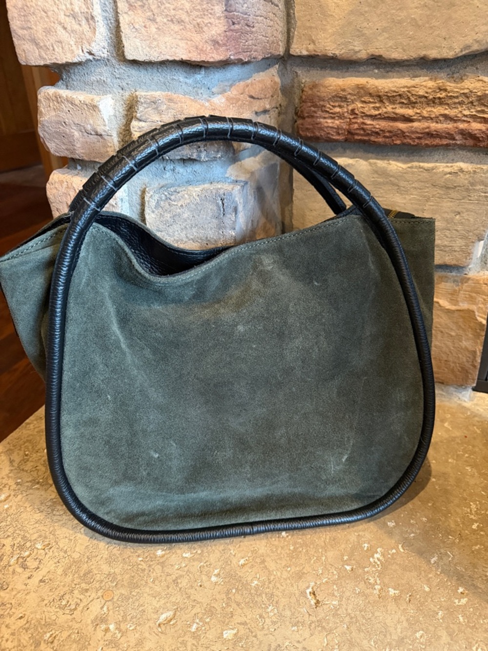 CHEVAL Firenze Italian Green Suede Bag with Black Leather Trim - Picture 3 of 7